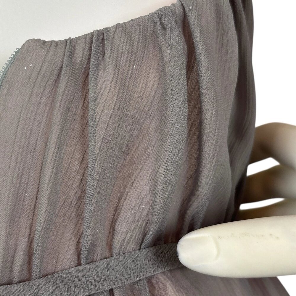 Alvina Valenta Bridesmaids Ruched Chiffon Shimmer Dress Gown Gray Pink Size 4 - Picture 6 of 9